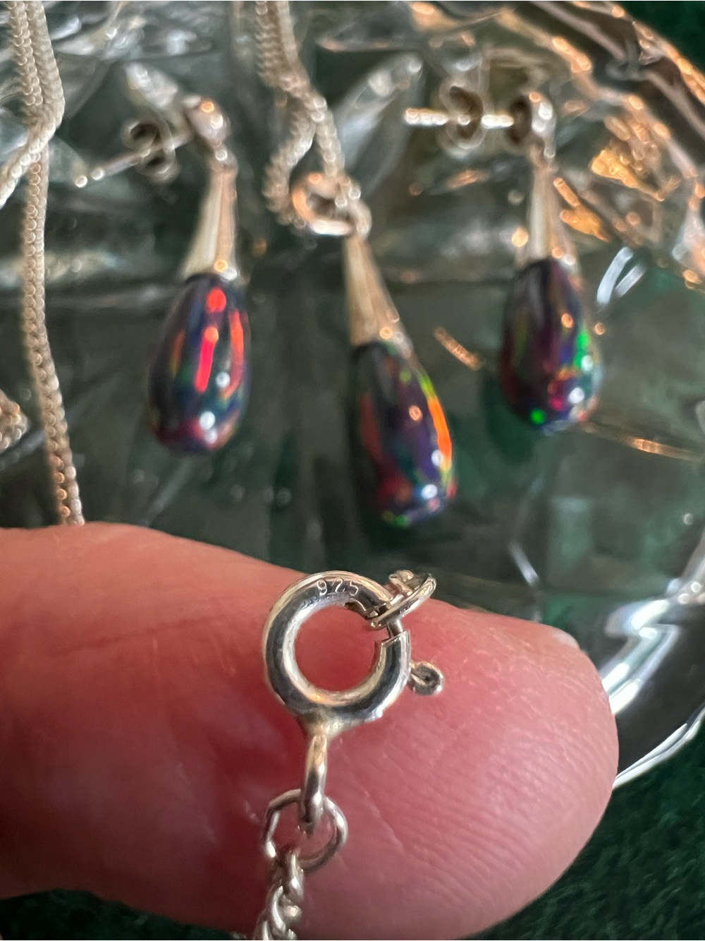 Sterling Silver Black Opal Teardrop Necklace & Earrings Set - Picture 6 of 11